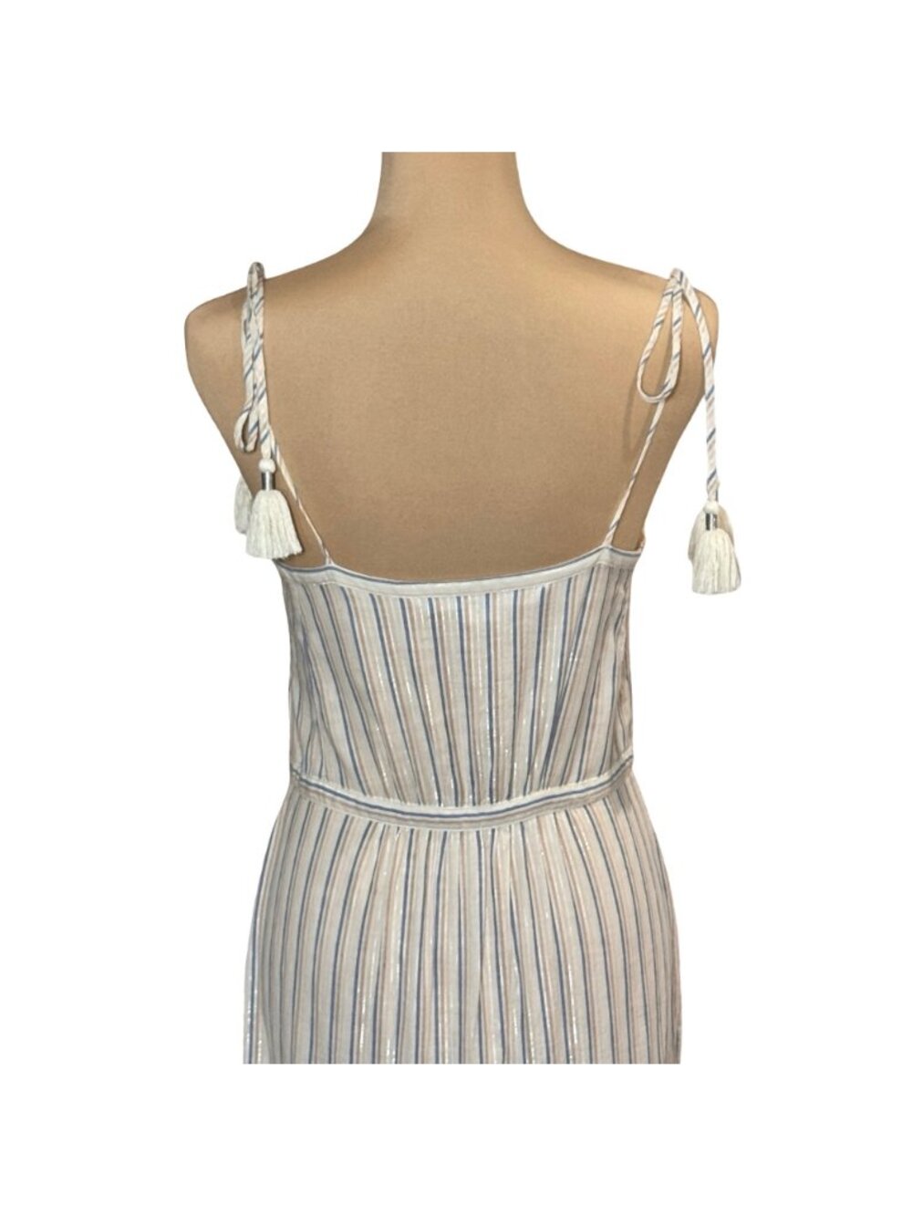Veronica Beard Striped Cotton Lurex Tiered Maxi Dress Button Front XS Tassels - Picture 5 of 16